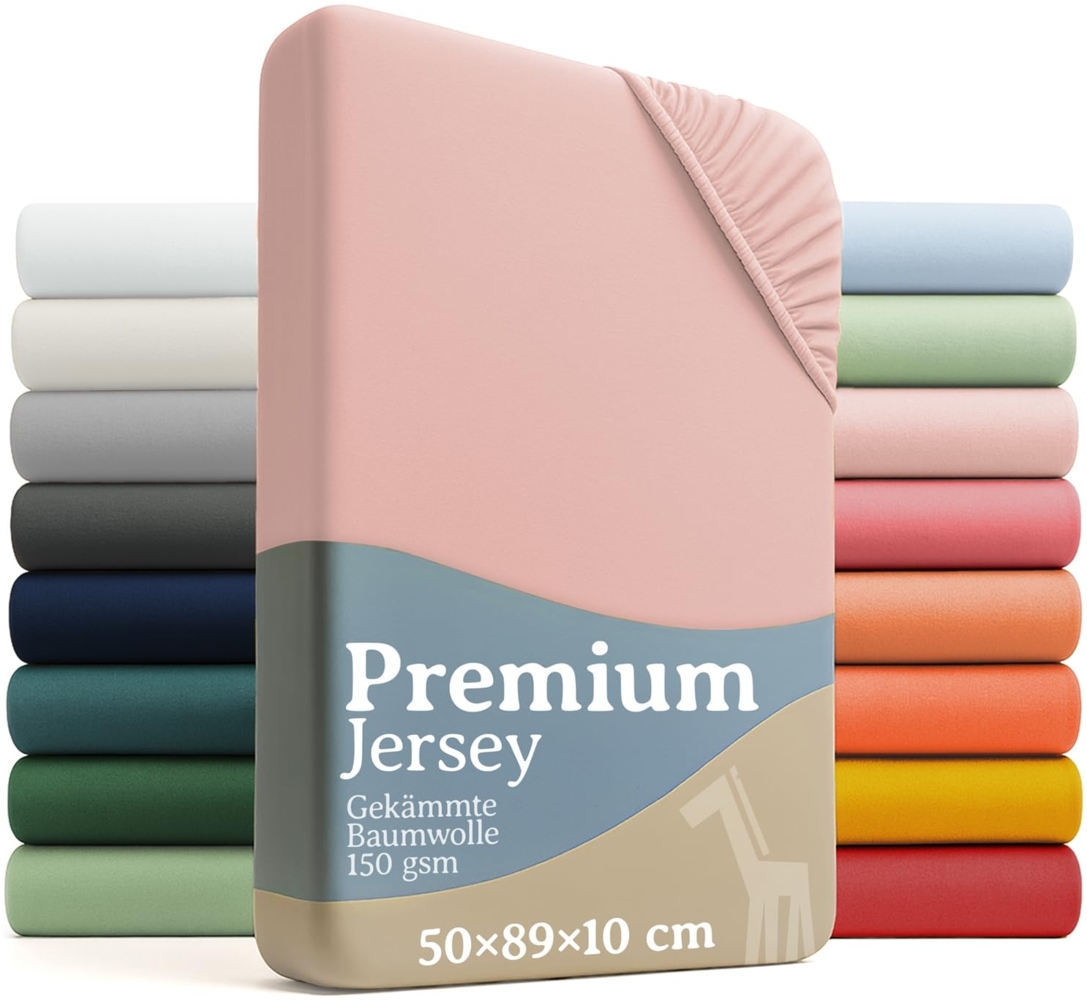 Laleni 2er-Set Premium Spannbettlaken für Beistellbett 50x89 cm - Oeko-Tex Zertifiziert, 100% Baumwolle, atmungsaktives Spannbetttuch Jersey Baby, 150 g/m², Rosa Bild 1