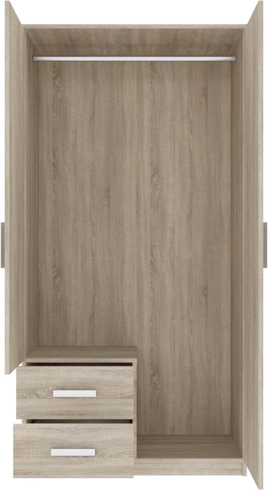 Oggi Saravena Zweitüriger Kleiderschrank mit Zwei Schubladen Breite 100 cm Minimalistisches modernes Design aus Schichtstoffplatte für Wohnzimmer Schlafzimmer Arbeitszimmer Eiche Sonoma Bild 1