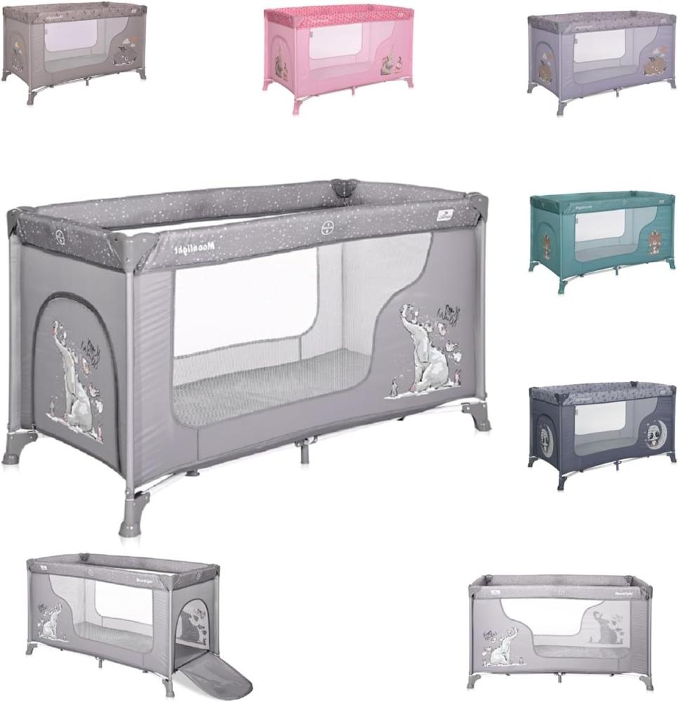 Lorelli Baby Reisebett Laufstall Moonlight seitliche Öffnung Tragetasche faltbar grau Bild 1