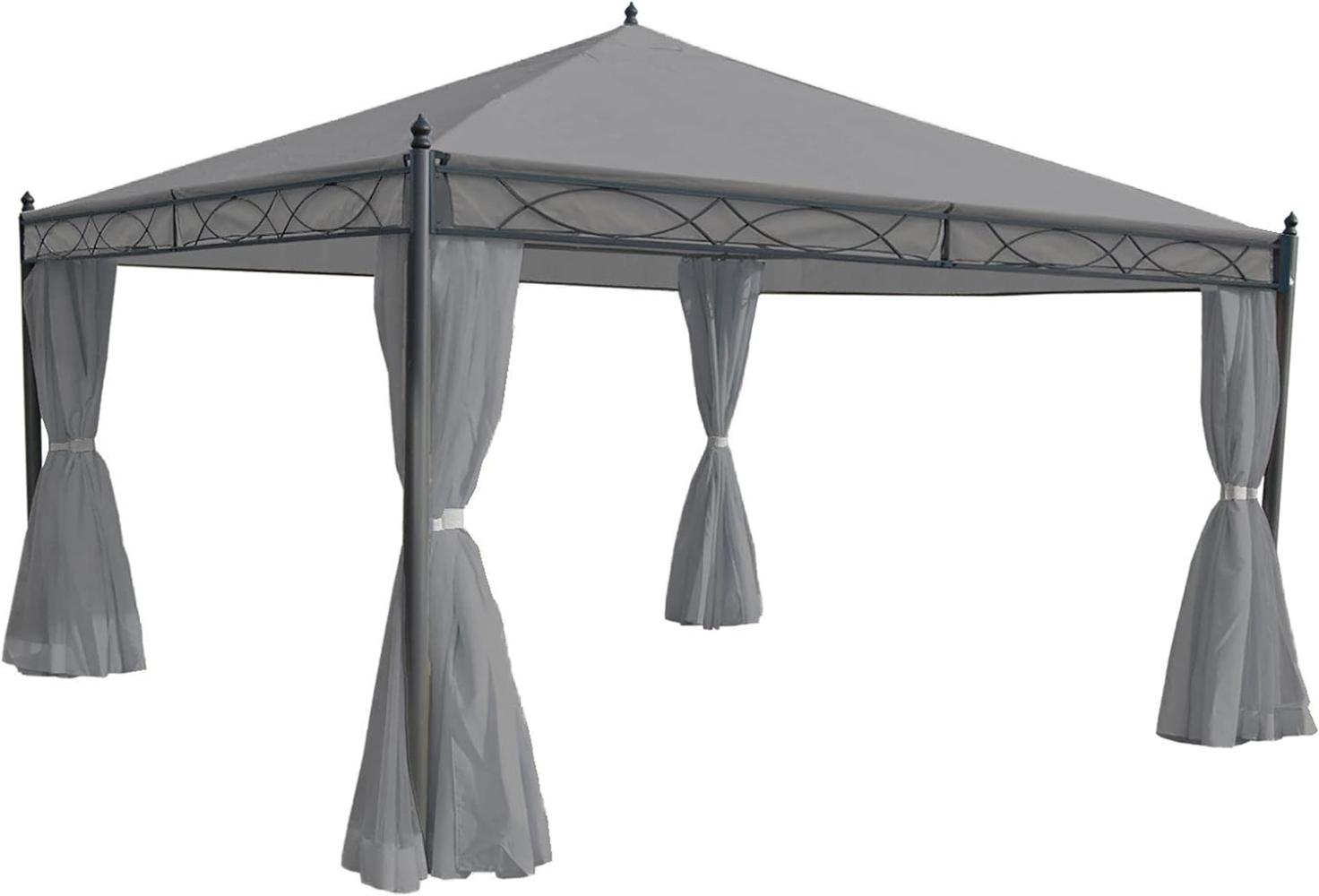 Pergola Cadiz, Garten Pavillon, stabiles 7cm-Gestell mit Seitenwand ~ hellgrau 4x4m Bild 1