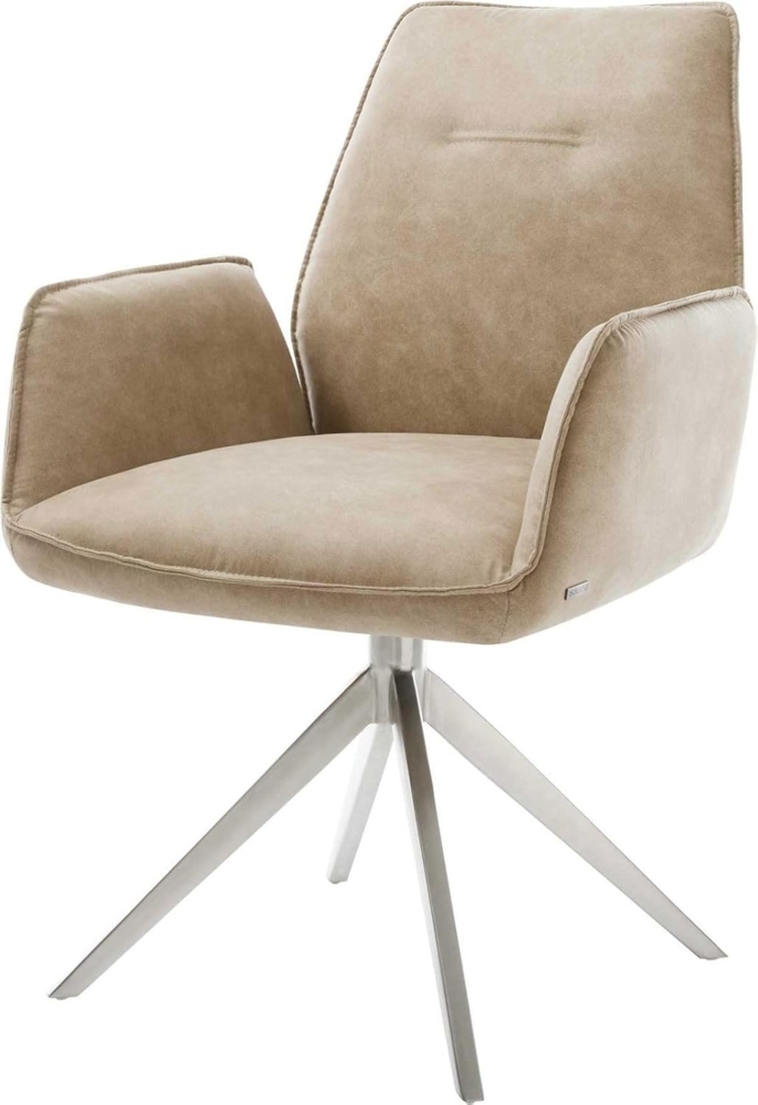 Esszimmerstuhl Zoa-Flex Mikrofaser Beige Vintage Kreuzgestell breit Edelstahl Taschenfederkern Bild 1