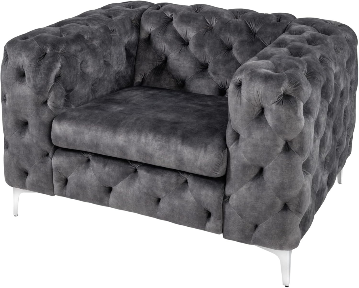 riess-ambiente Chesterfield-Sessel MODERN BAROCK 120cm dunkelgrau · Samt-Sessel mit Federkern-Polsterung (Einzelartikel, 1-St), Chesterfield · Ziersteppung · Rundum-Bezug · Lesesessel · Metallfüße Bild 1