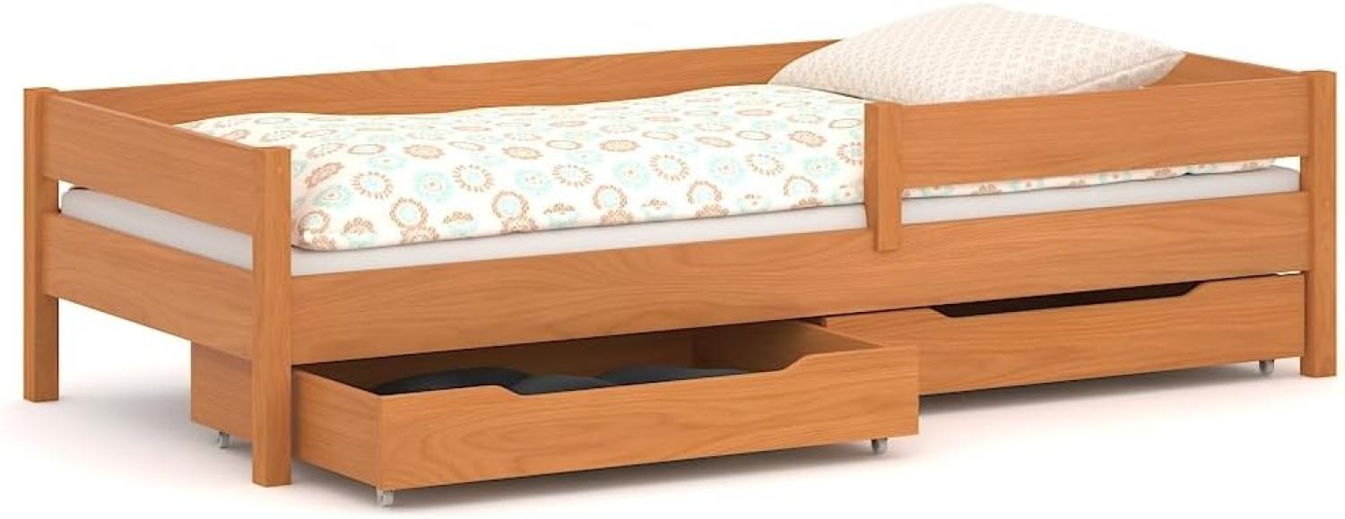 WNM Group Kinder Einzelbett Miki mit Schubladen, 4 Farben, viele verschiedenen Gren, Massivholz & Holz-Platte, 200x90, Teak Bild 1