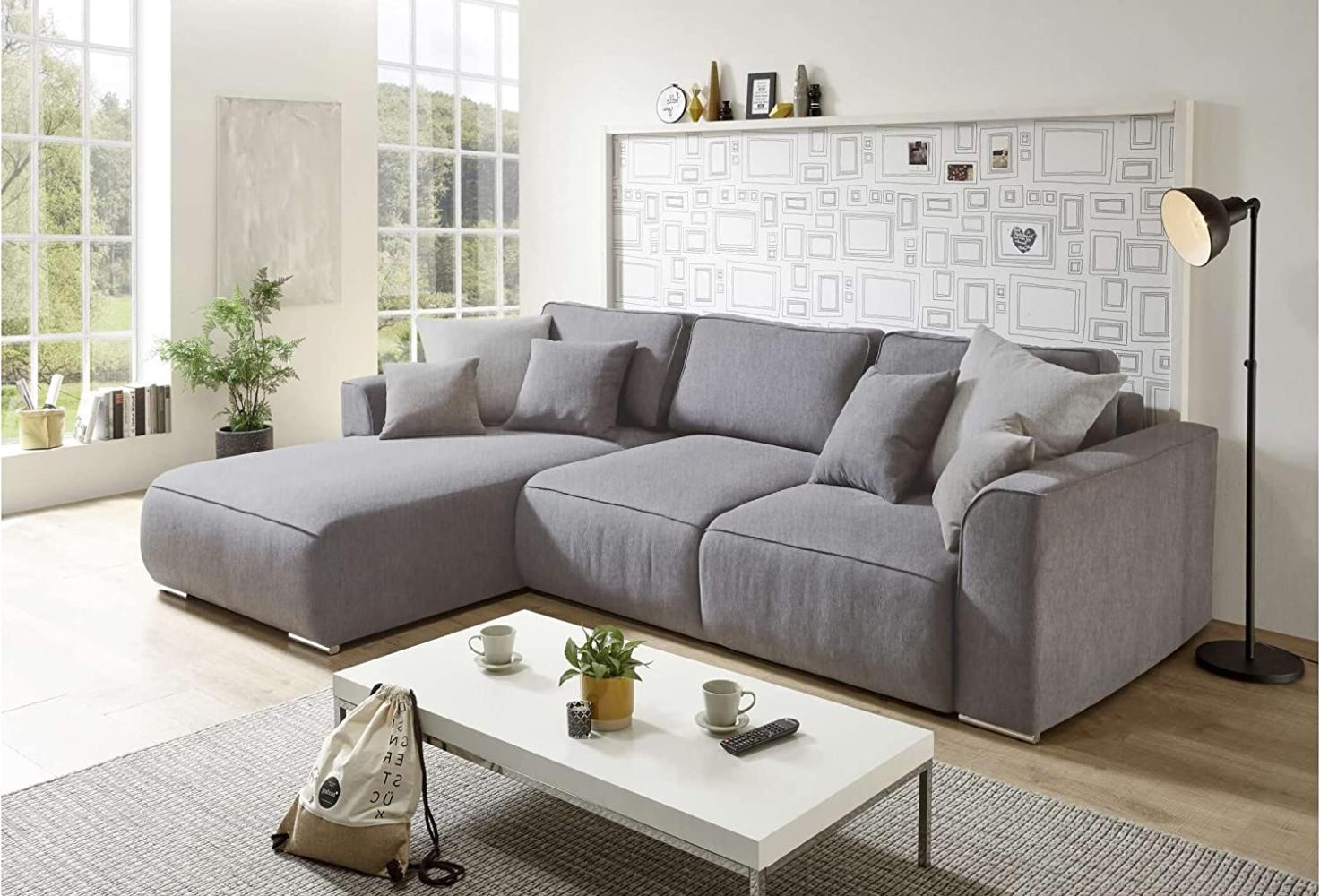 Stylefy Gusto Ecksofa Velours MONOLITH Silber Links mit Schlaffunktion Bild 1