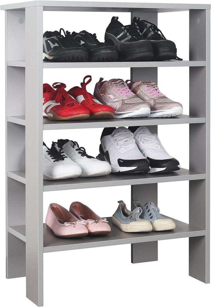 RICOO Schuhregal schmal und hoch 88 x 60 x 32 cm Standregal Pressholz Grau WM040-PL, Schuhständer mit 4 Ebenen, Schuhschrank offen, Schuhablagen Flur Shoe Rack, Standregal klein, Schuhregale Bild 1