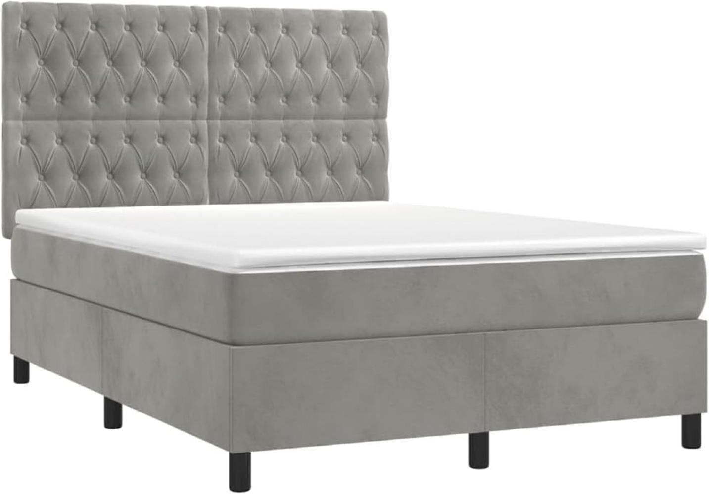 vidaXL Boxspringbett mit Matratze Hellgrau 140x200 cm Samt 3143205 Bild 1