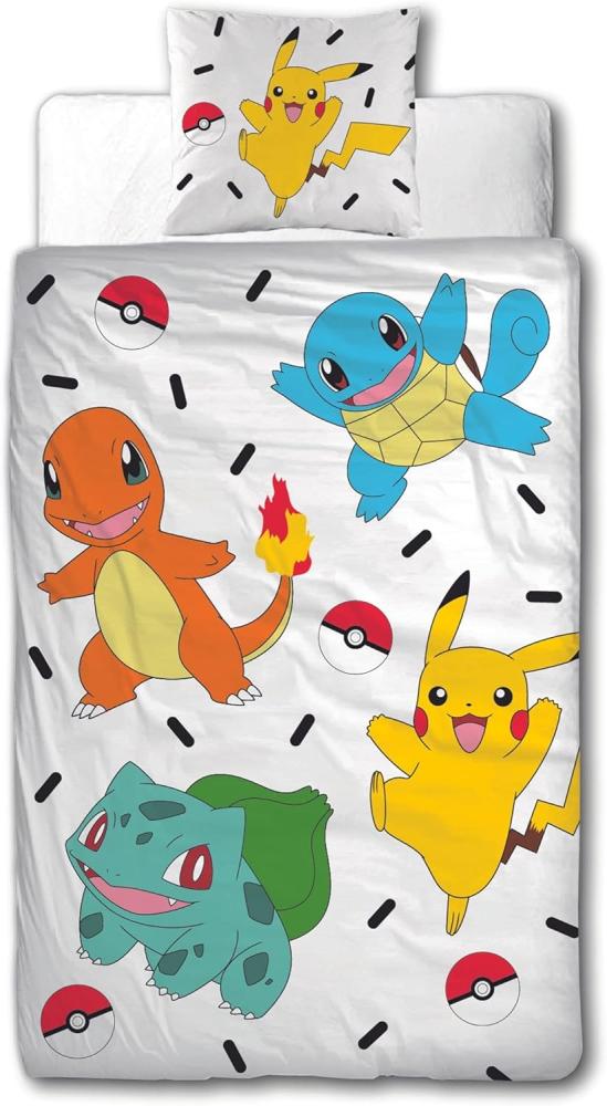 MTOnlinehandel Bettwäsche Pokémon 135x200 + 80x80 cm, 100 % Baumwolle Biber oder Renforcé, Renforcé, 2 teilig, Pikachu & Friends Game für Kinder, Teenager, Jugend Bild 1