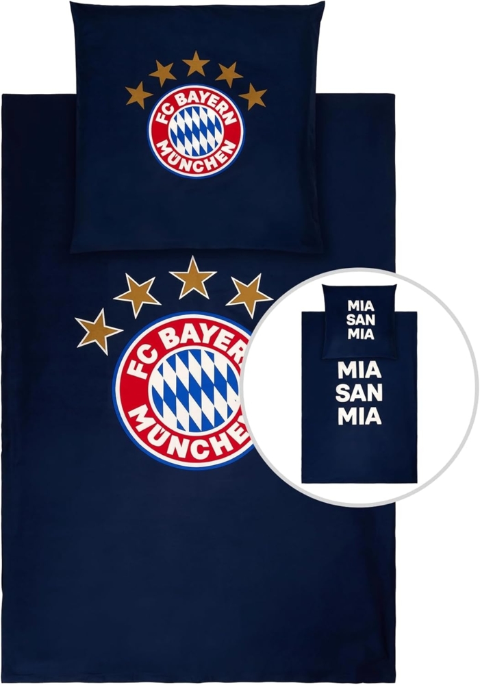 FC Bayern München Bettwäsche FC Bayern München Bettwäsche Glow in The dark I 135x200 I Navy, Baumwolle Bild 1