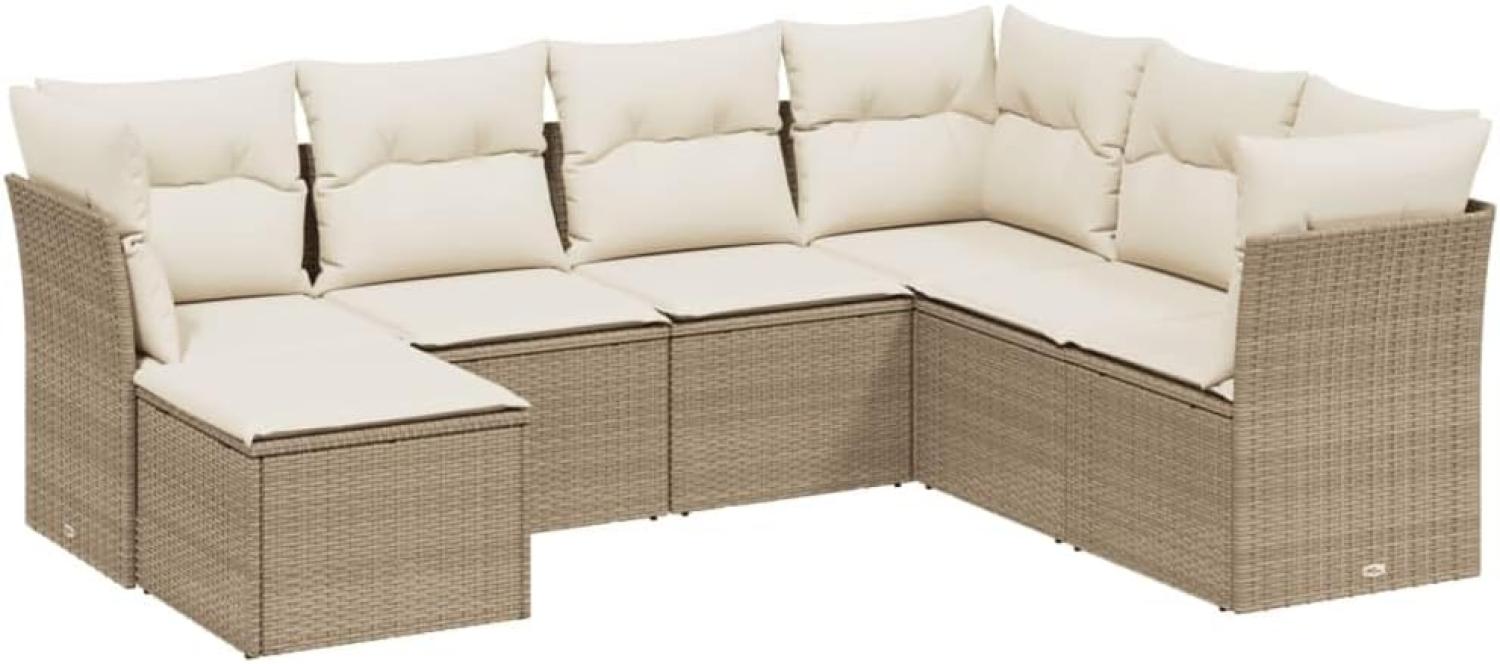 vidaXL 7-tlg. Garten-Sofagarnitur mit Kissen Beige Poly Rattan 3263214 Bild 1