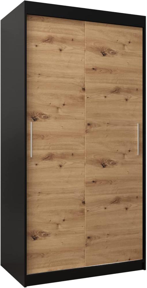 Kryspol Schwebetürenschrank Tokyo 100 cm Kleiderschrank mit Kleiderstange und Einlegeboden Schlafzimmer- Wohnzimmerschrank Schiebetüren Modern Design (Schwarz + Artisan Eiche) Bild 1