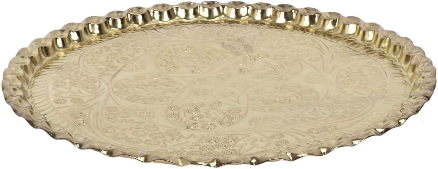 HOME DECO FACTORY, KA0114, Decorative Tray in Gold Metal, elegant and Versatile Design, ideal for Table or Decoration, Diameter 475 cm, Gold Color Bild 1