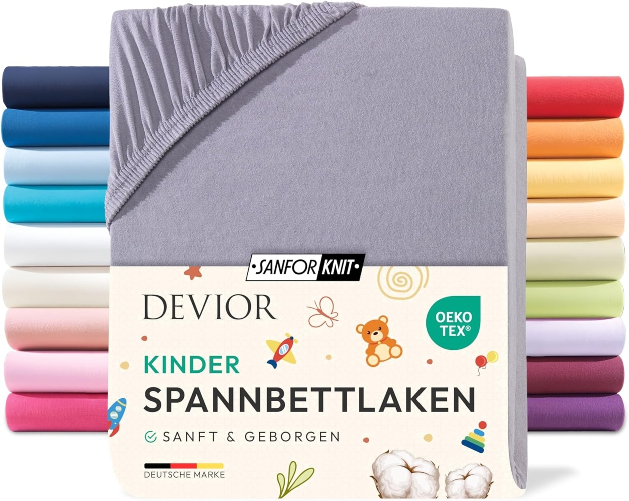 Devior Spannbettlaken Kinder Spannbetttuch 60x120 - 70x140 cm Bettlaken Tuch 100% Baumwolle, Jersey, Gummizug: Rundumgummizug, Matratzen Bezug bis 12cm Matratzenhöhe Bild 1