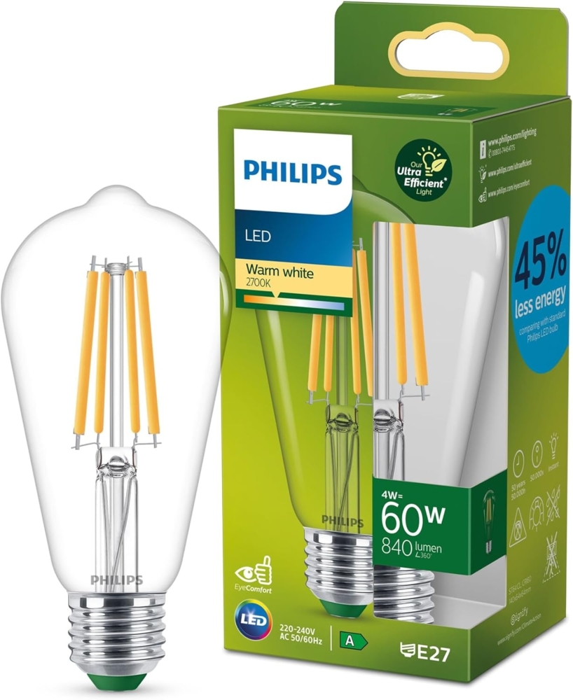 Philips Classic LED-A-Label Lampe 60W E27 klar warmws Edison Bild 1
