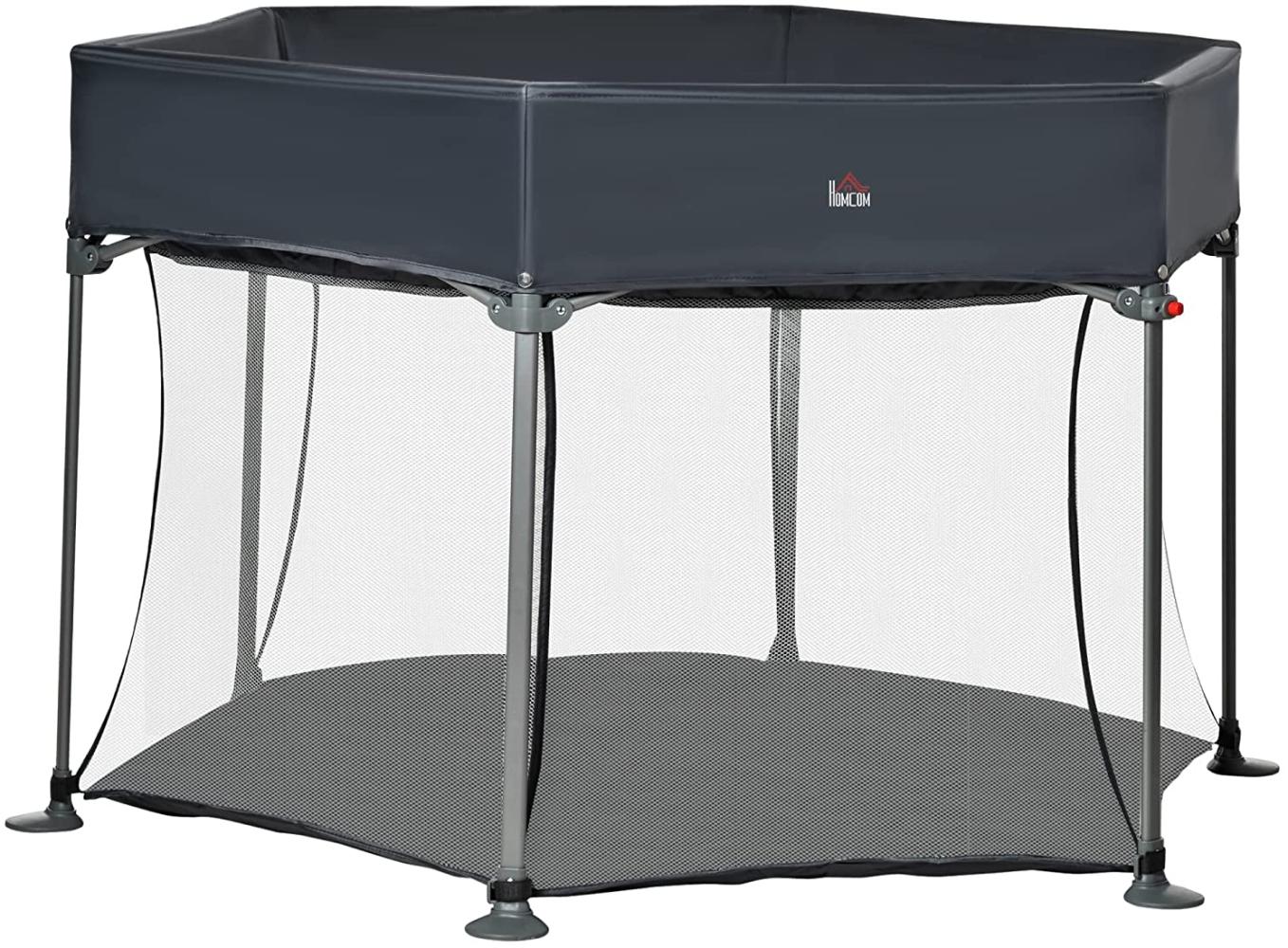 HOMCOM Laufgitter Laufstall klappbar tragbar 134 x 134 x 83 cm Mesh PP Grau (Set, 1-tlg), zusammenklappbar Bild 1