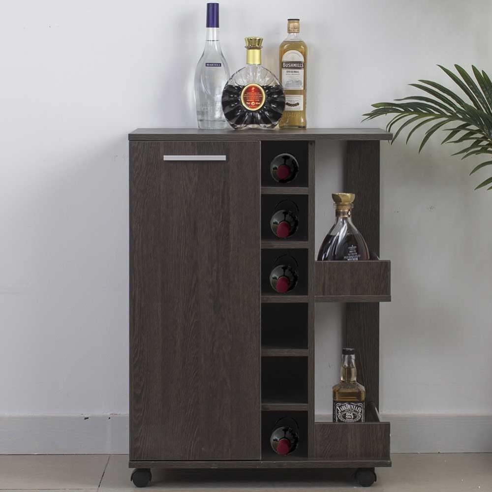 BAKAJI Mobile Bar Weinregal Flaschen Wein Holz Keller 6 Sitzer Kelch Amaretto, Holzwerkstoff, 60x37x82cm Bild 1