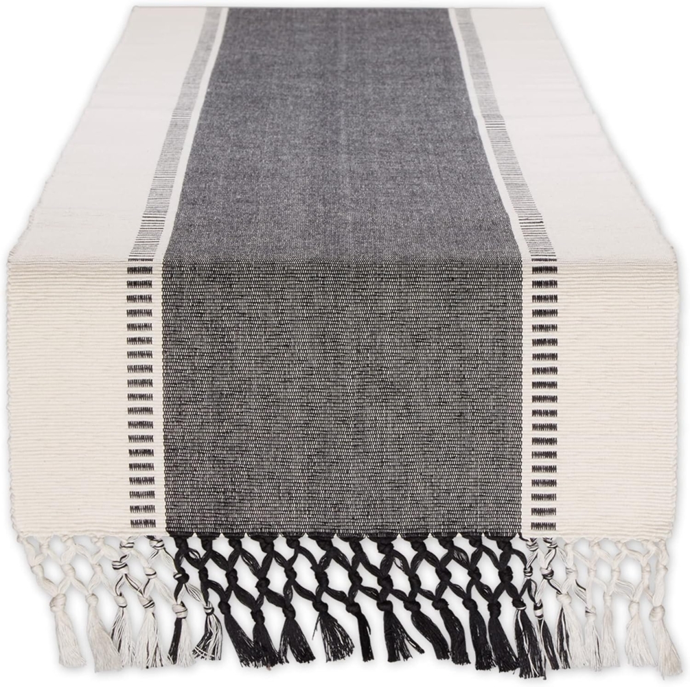 DII Dobby Stripe gewebter Tischläufer, 33x183 cm, Fransen im Lieferumfang enthalten, Schwarz Bild 1