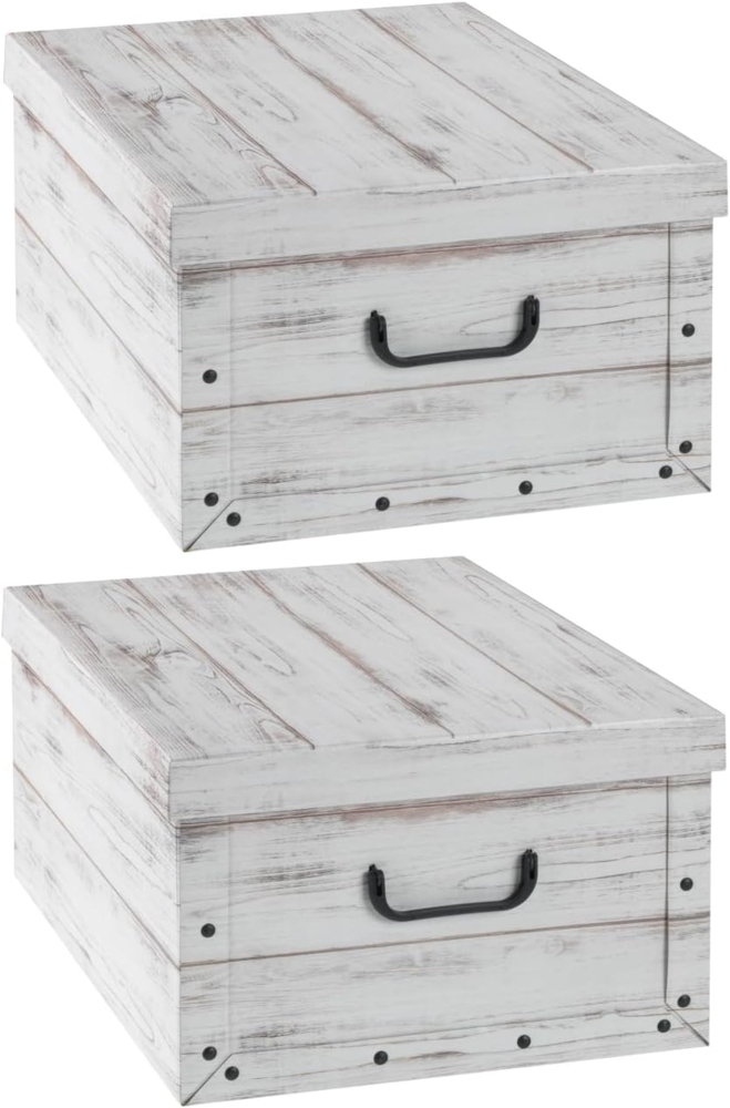 Home4You Aufbewahrungsbox 2er Set, B 51 cm x T 37 cm, mit Deckel, Weiß, Holzkistenoptik Bild 1