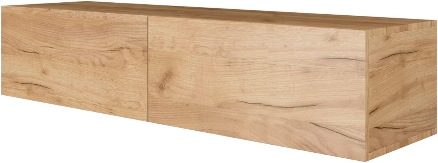 Planetmöbel TV Board 140 cm Gold Eiche, TV Schrank mit 2 Klappen als Stauraum, Lowboard hängend oder stehend, Sideboard Wohnzimmer Bild 1