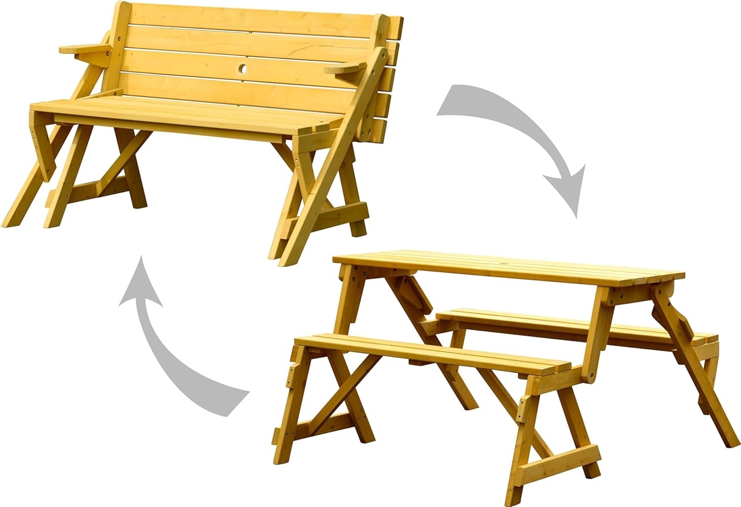 dobar® 29301FSCe Picknickbank 2in1 Groß | Multifunktions Gartenbank | Picknicktisch Massivholz | Sitzbank und Tisch 4 Personen | Sitzgarnitur Outdoor | 138 x 144 x 77 cm | Natur Bild 1