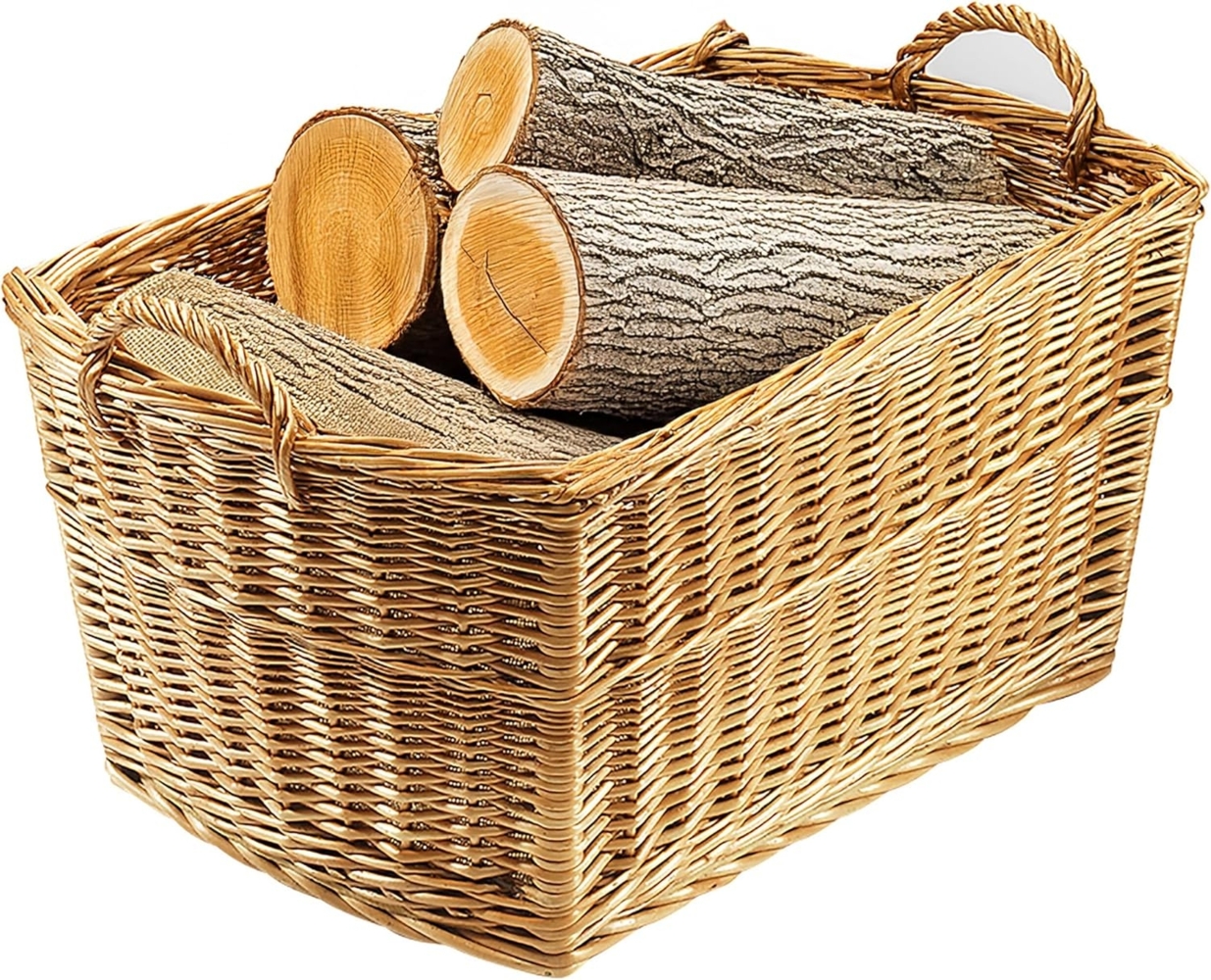 Kobolo Kaminholzkorb Holztrage eckig gekochte Weide mit Leinenstoff ausgeschlagen Bild 1