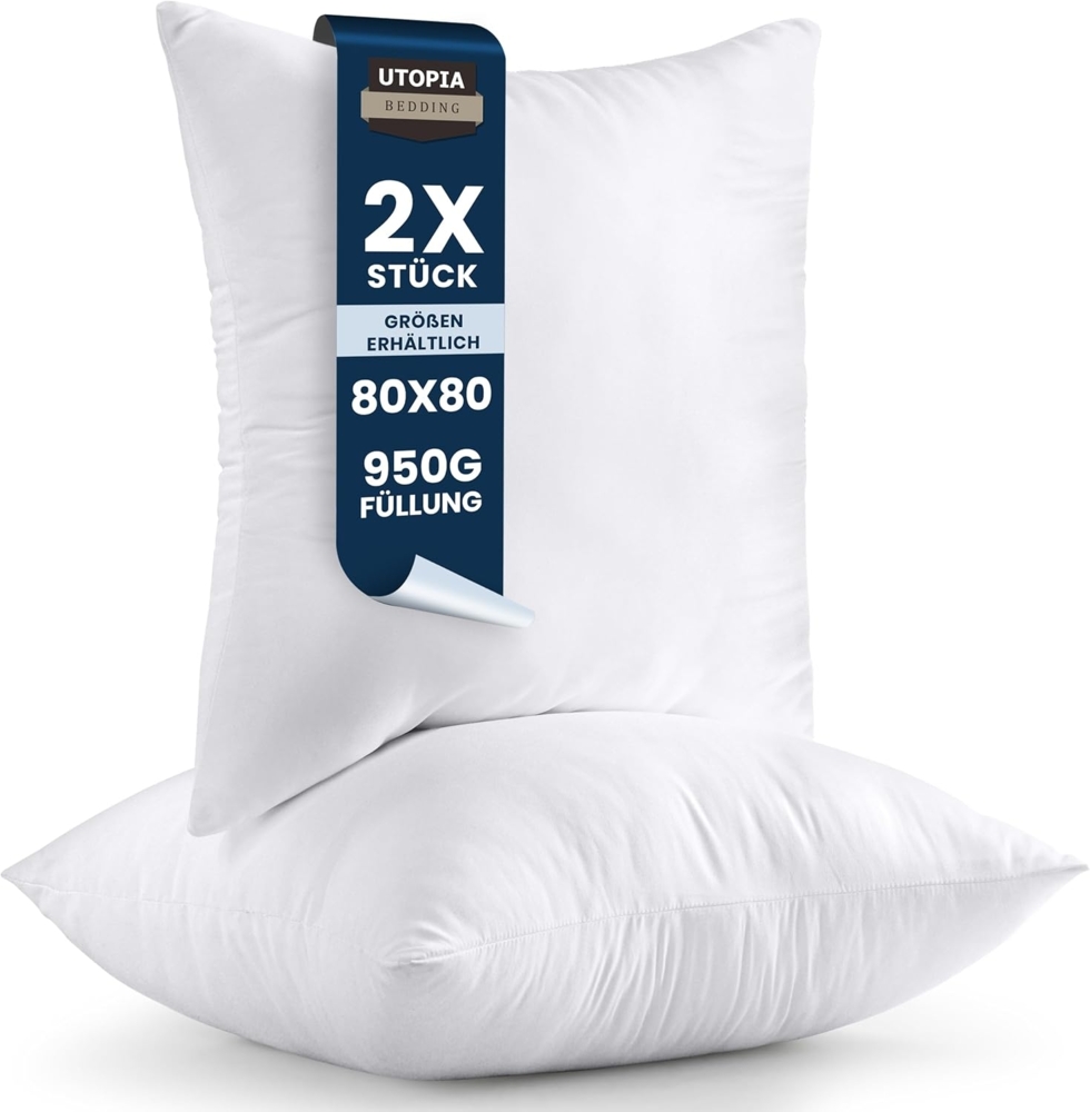 Utopia Bedding 2er Set Kissenfüllung 80 x 80 cm, Innenkissen Füllkissen Kopfkissen Sofakissen (Weiß) Bild 1