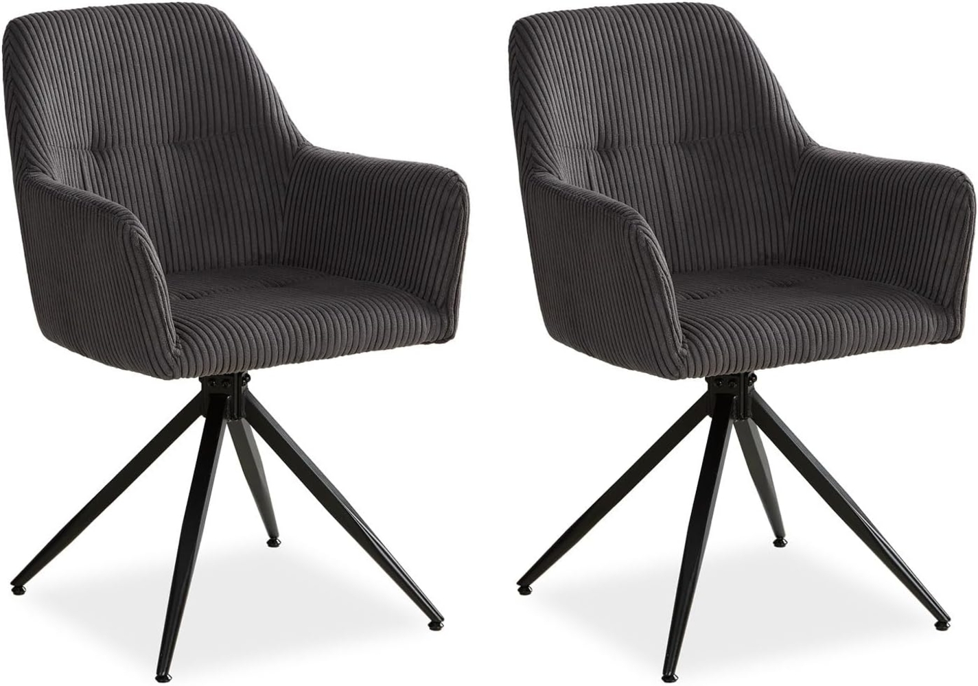 2 Stühle Esszimmer Küchenstühle Cord Grau Esszimmerstühle Drehbar Esszimmerstuhl mit Armlehne Dreh Sessel Modern Polsterstuhl Bild 1
