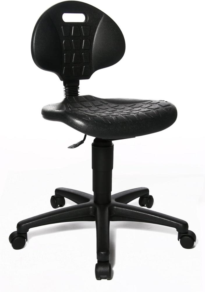 Topstar TEC 20, Arbeitsdrehstuhl, Arbeitshocker, Rollhocker, Werkstatthocker, mit höhenverstellbarer Rückenlehne & Sitzhöhe, schwarz Bild 1