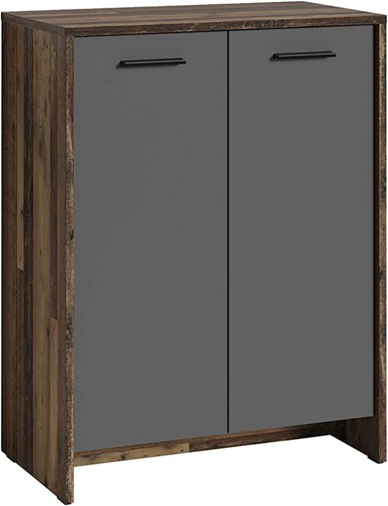 byLIVING Schuhschrank BEN / Schuhkommode in Old Wood dunkelbraun / Front anthrazit / kleine Flur-Kommode mit zwei Türen Einlegeböden / Sideboard klein / B 63, H 83, T 35 cm Bild 1