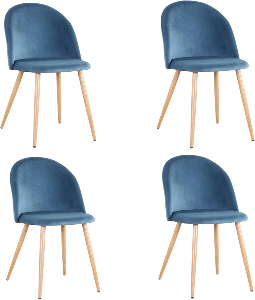 GrandCA HOME 4er Set Esszimmersessel, 4er-Set Samt Esszimmerstühle mit Eisenbeinen in Holzoptik, vielseitig für Büro, Café, Küche, Wohnzimmer, Schlafzimmer (Blau,4) Bild 1