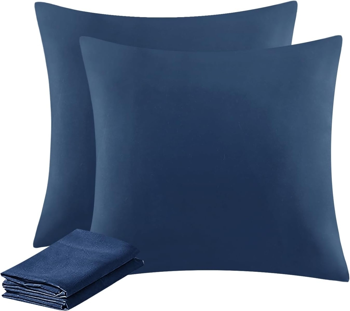 Aisbo Kissenbezug 80x80 2er Set - Kopfkissenbezug 80x80 Blau mit Reißverschluss aus Mikrofaser, ÖKO-TEX Pillow Cover 80x80 cm, Weich und Bügelfrei Bild 1