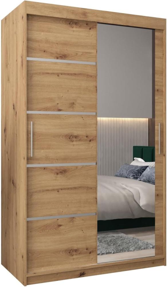 KRYSPOL Schwebetürenschrank Verona 2-120 cm mit Spiegel Kleiderschrank mit Kleiderstange und Einlegeboden Schlafzimmer-Wohnzimmerschrank Schiebetüren Modern Design (Artisan Eiche) Bild 1