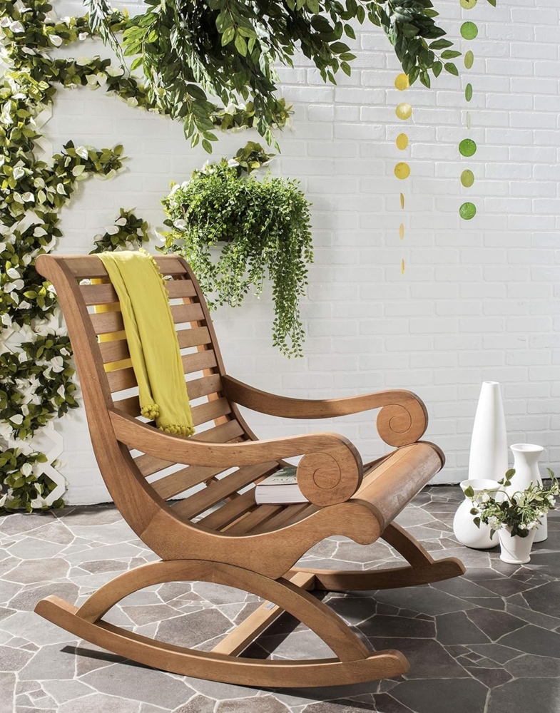 SAFAVIEH Wooden Outdoor Rocking Chair, in Natural Bild 1