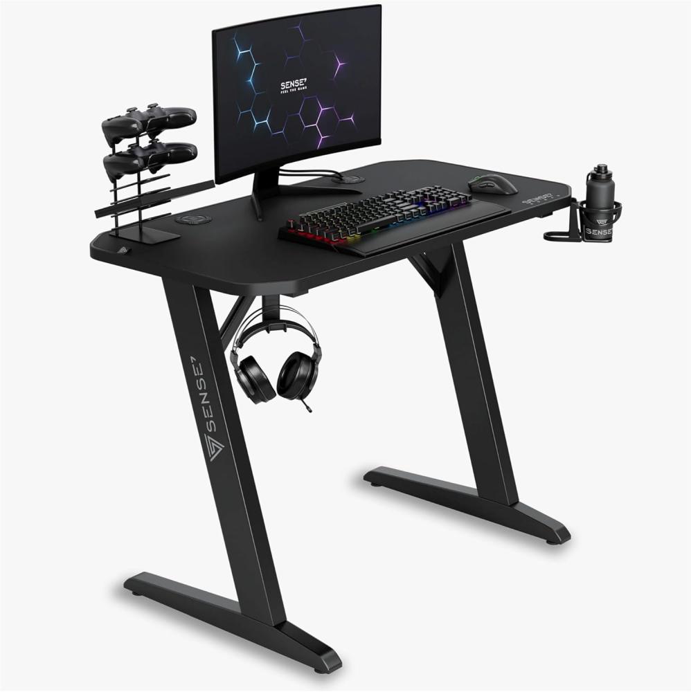 SENSE7 Schreibtisch Nomad Classic, Gaming Tisch 120x60, PC Tisch mit Kopfhörerhaken, Getränkehalter, Controller Halter, Gaming Computertisch mit Kohlefaseroberfläche, Ergonomischer Gaming Desk Bild 1