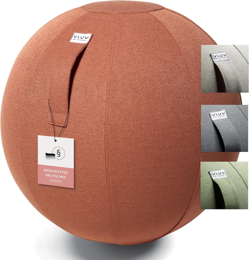 VLUV SOVA Stoff Sitzball 60-65cm, ergonomisches Sitzmöbel, atmungsaktiv und langlebig, mit Tragegriff und Bodenring, inkl. Handpumpe, Farbe: Salmon (Lachsfarben) Bild 1