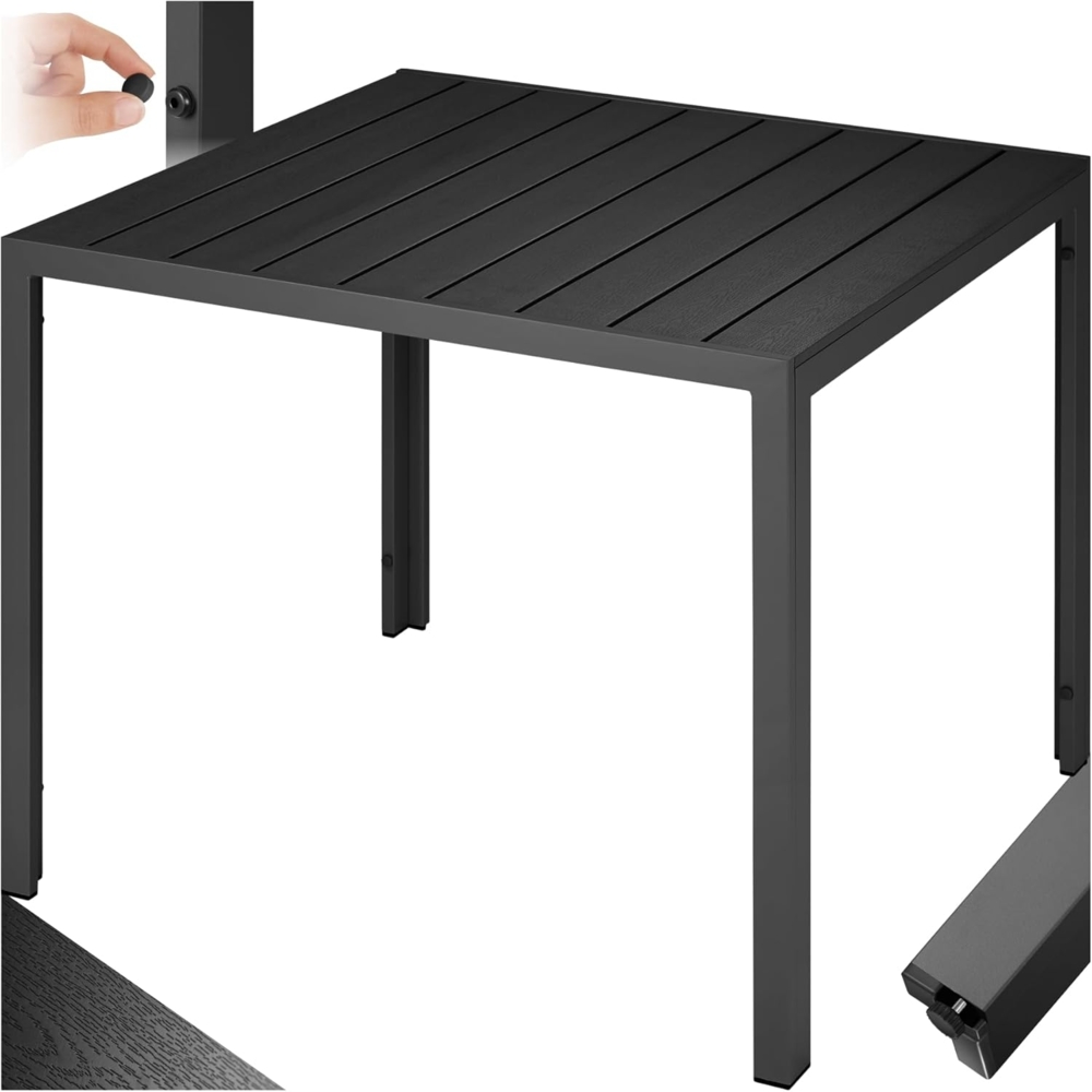 tectake® Gartentisch, Outdoor Esstisch, Balkontisch in Holz Optik, Terrassentisch mit Aluminiumrahmen, Gartenmöbel wetterfest, 90 x 90 x 74,5 cm, Tisch für Garten, Lounge, Sitzgruppe - schwarz Bild 1