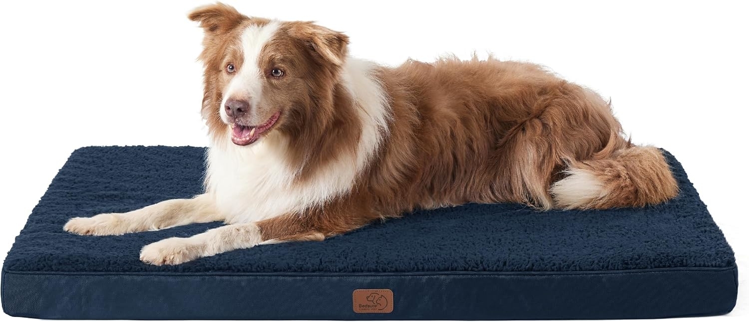 BEDSURE orthopädisches Hundebett Grosse Hunde - 112x81x7.6cm Hundekissen flauschig Hundematte waschbar Hundematratze in Navyblau für große Hunde Bild 1