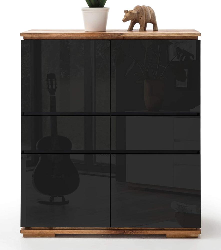 Highboard Chiaro schwarz Hochglanz Lack und Eiche / Asteiche massiv 102 x 115 cm Bild 1