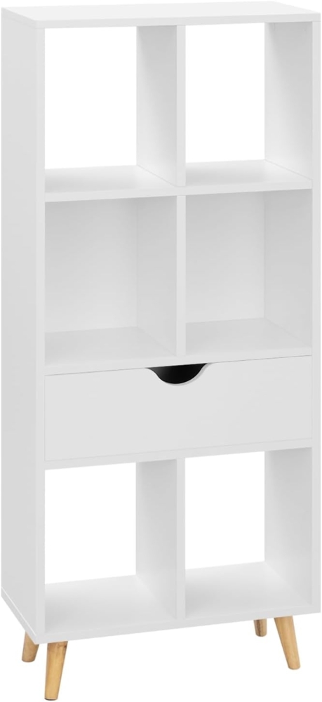 EUGAD Bücherregal Bücherschrank Raumteiler Aktenregal Aufbewahrungsregal Standregal mit Schublade mit Fußbeinen aus MDF, 6 Fächer, Weiß, 50 x 121 x 24 cm 0012SHG Bild 1