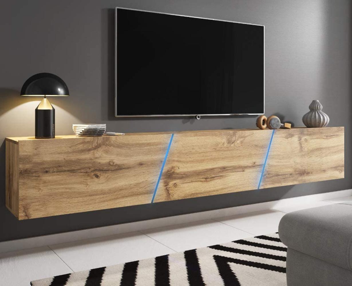 TV-Lowboard Space Eiche Wotan XXL-Board 240 cm Hängend / Stehend mit LED Bild 1