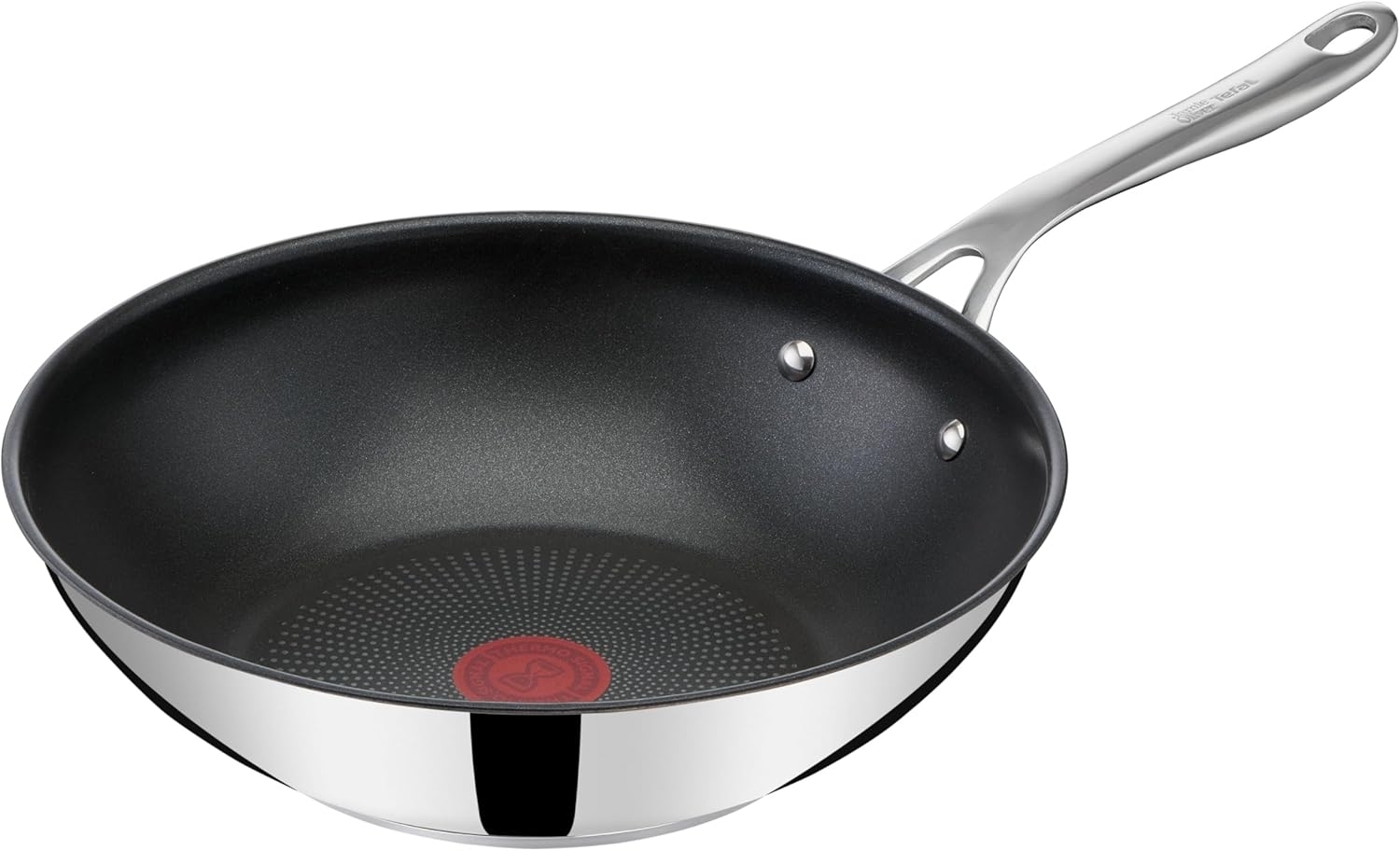Tefal Jamie Oliver by Cook's Direct On Wokpfanne, 28 cm, Antihaftversiegelung, Thermo-Signal, genieteter Griff, induktionsgeeignet, Edelstahl, E3041934 Bild 1