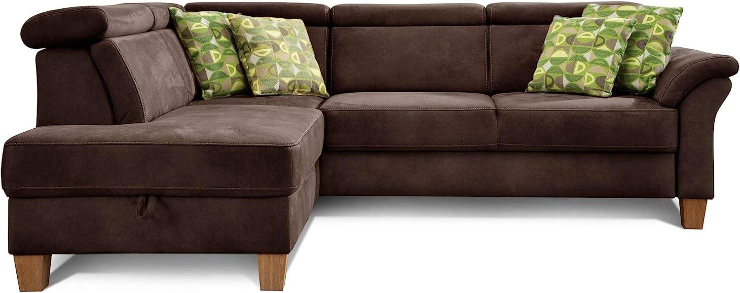 Cavadore Ecksofa Ammerland mit Ottomane links / Federkern-Sofa im Landhausstil mit verstellbaren Kopfstützen / 245 x 84 x 194 / Lederoptik braun Bild 1