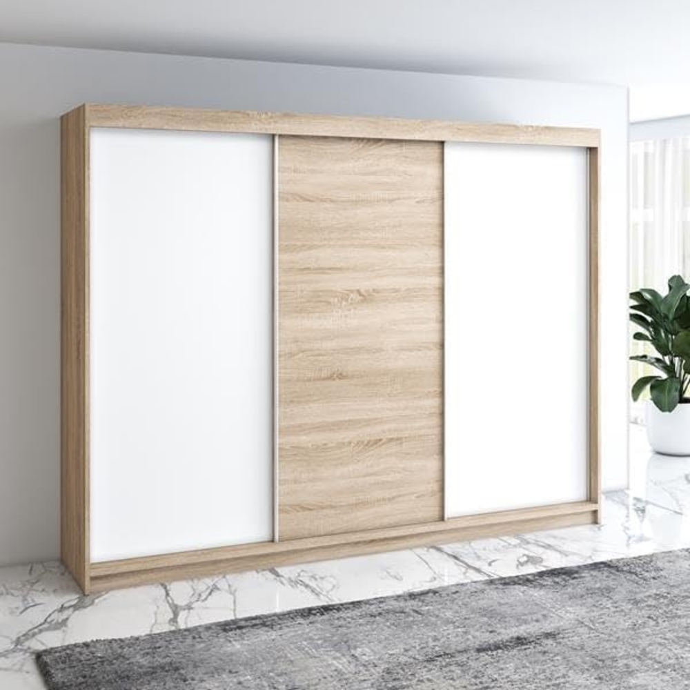 Schwebetürenschrank MERO 3-türig Schrank 200 cm Farbe: Sonoma ,weiß Bild 1
