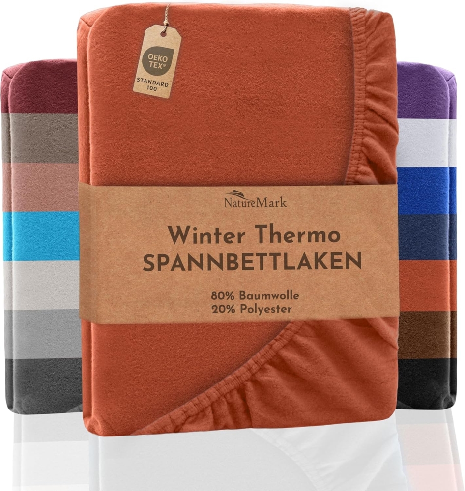 NatureMark Spannbettlaken Winter Thermo Fleece Spannbettlaken, 80% Baumwolle und 20% Polyester, Gummizug: rundum, (1 Stück), 140 x 200 cm bis 160 x 200 cm - Terrakotta Bild 1