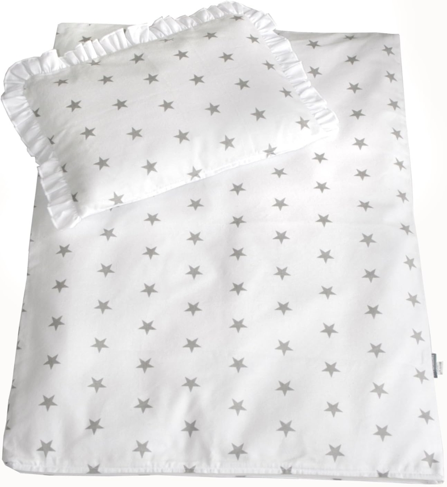 Rawstyle 2 tlg. Set Bezug **STERNEN-MOTIV** in 70x50 cm für Kinderwagen, Wiege und Stubenwagen Kinderbettwäsche Garnitur Bettwäsche *Deckenbezug + Kissenbezug* (Weiß + Sterne Grau) Bild 1