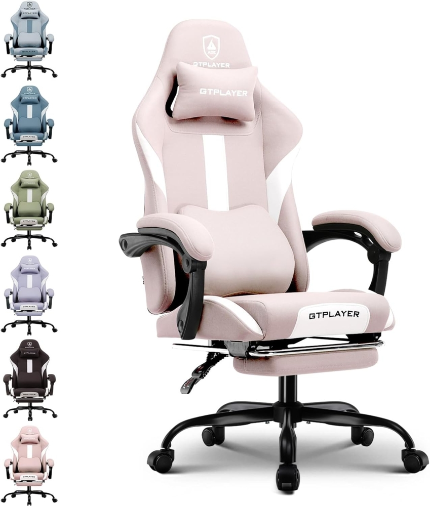 GTPLAYER Gaming-Stuhl Ergonomischer Gaming Sessel Schreibtischstuhl Gamer Stuhl aus Stoff, Federsitzkissen mit Fußstütze Bild 1