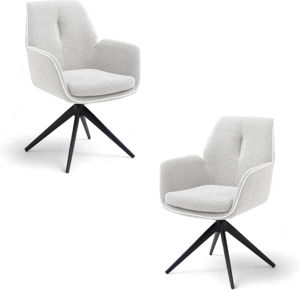 ENJA Esszimmerstühle 2er Set mit schwarzem Metallgestell, Beige - Bequeme Stühle für Esszimmer & Küche - 64 x 92 x 65 cm (B/H/T) Bild 1