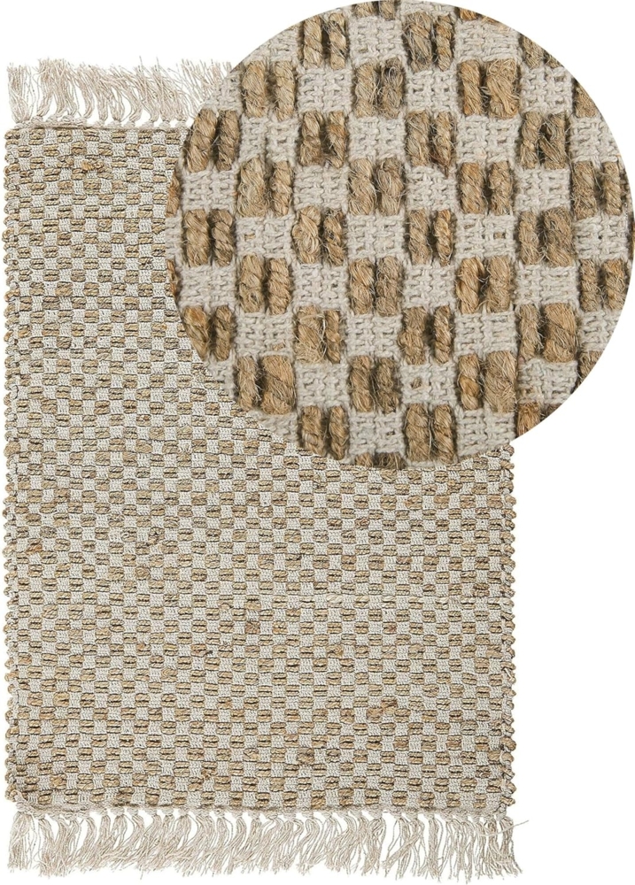 Teppich beige 50x80 cm kariertes Muster Kurzflor zweiseitig ZERDALI Bild 1