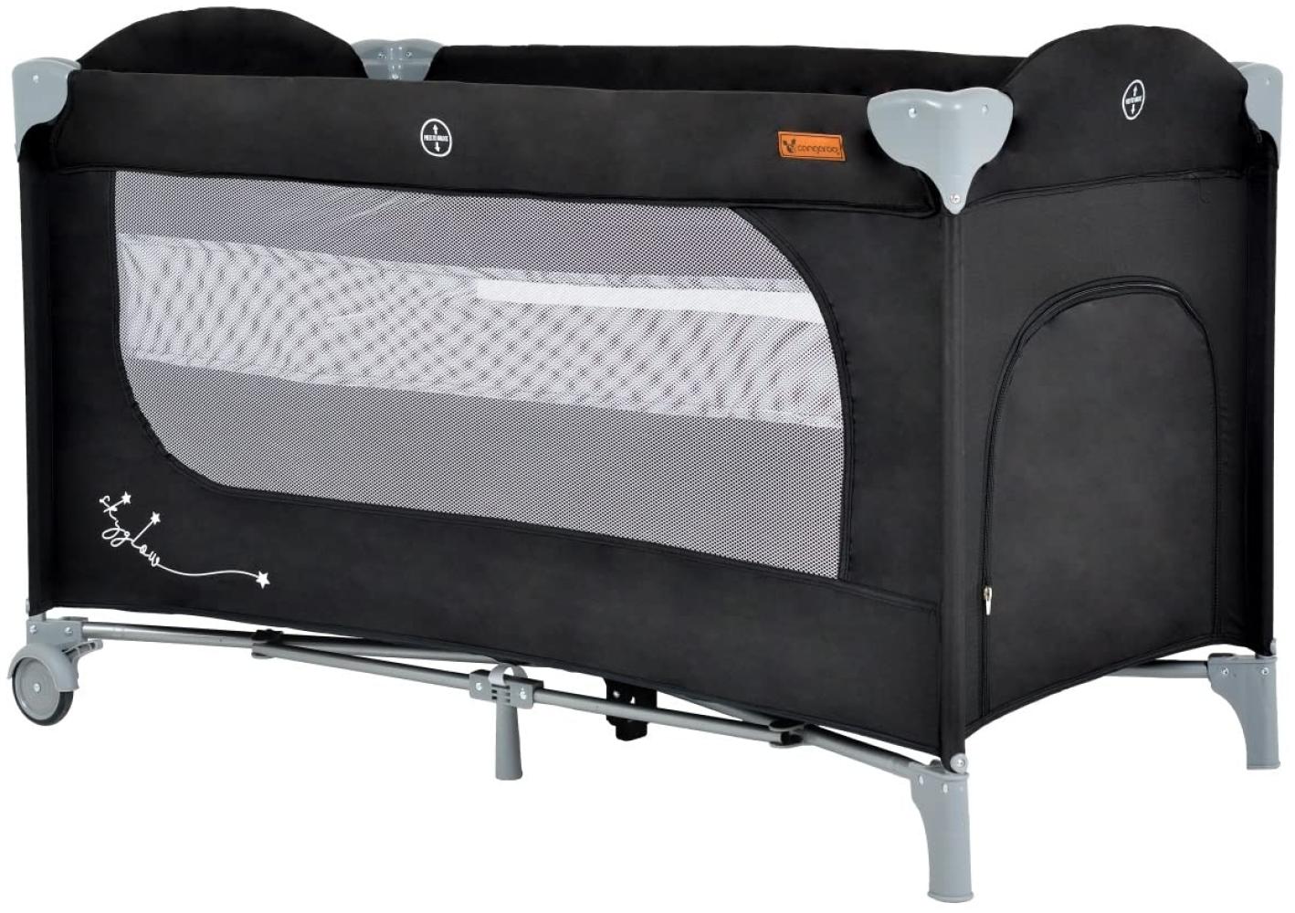 Cangaroo Reisebett Skyglow 2 Ebenen Räder Matratze Seiteneingang Tasche Bremsen schwarz Bild 1