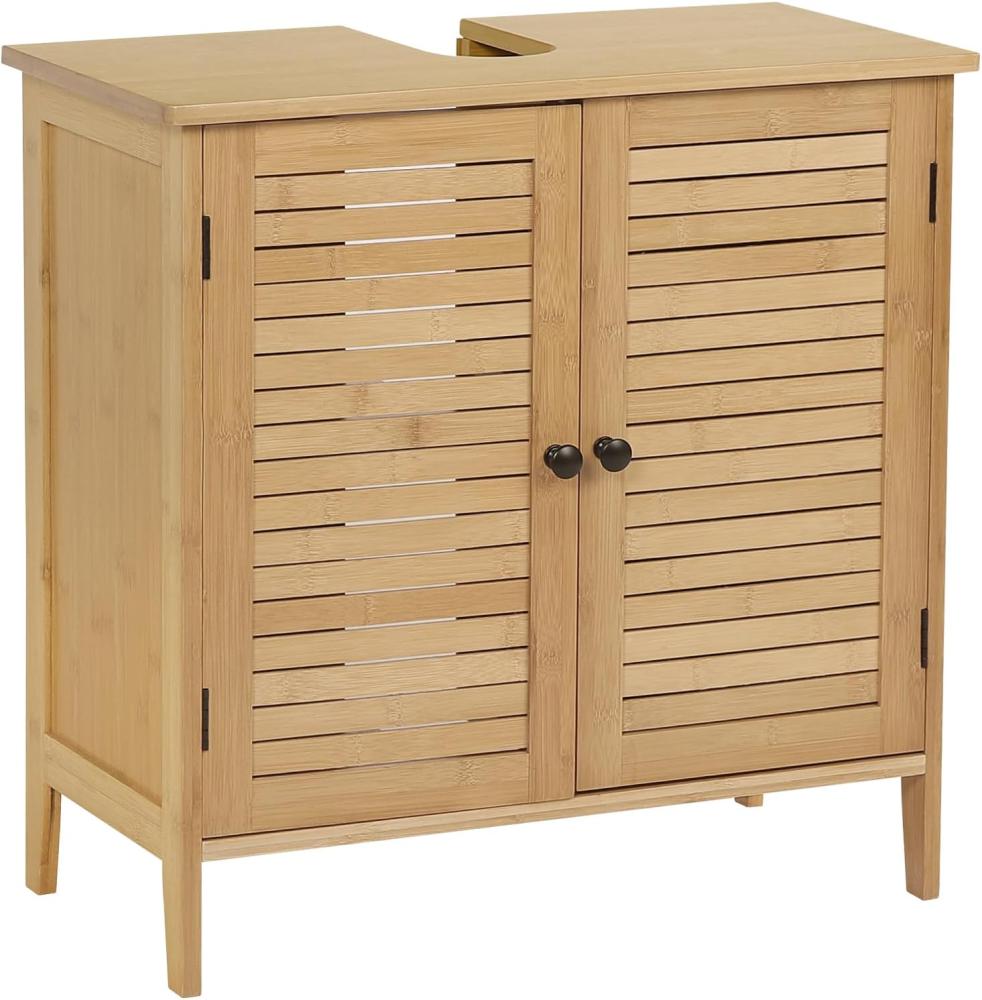 eSituro SBP0025 Waschbeckenunterschrank Badschrank mit Siphonausschnitt Waschtischschrank Badzimmerschrank Badregal Stehschrank Aufbewahrungsschrank verstellbare Ebene aus Bambus Natur Bild 1