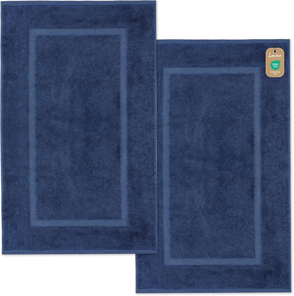 Lavea 2er Set Badematte 50x80 cm – rutschfeste, Waschbare Badematten aus 100% Baumwolle, Frottierserie Elena – Saugstark, Strapazierfähig und Zeitlos – Ideal für Badezimmer, Dusche - Navy Bild 1